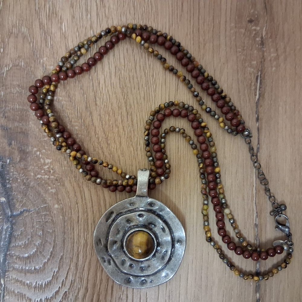 Silver and Brown Beaded Necklace